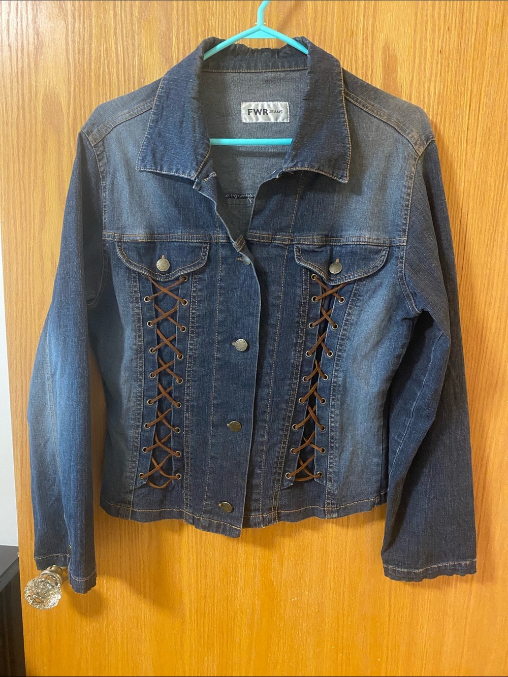 Women's Dark Blue Lace-Up Denim Jacket